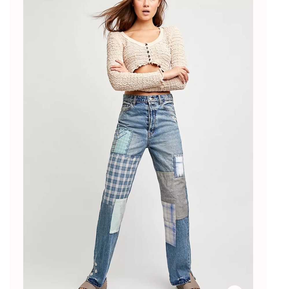 FREE PEOPLE × We The Free Steinbeck Patched Straight Leg Jeans - Picture 3 of 7